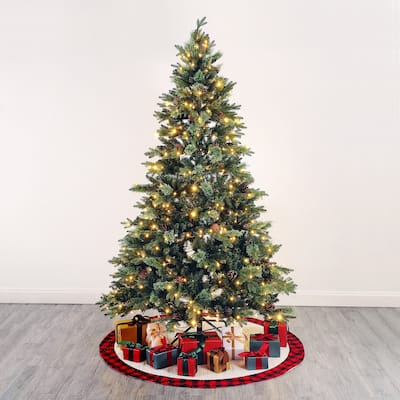 SAFAVIEH 7.5 Ft, Green, Pre-Lit Artificial Christmas Tree With Pine Cones - 56" W x 56" D x 90" H
