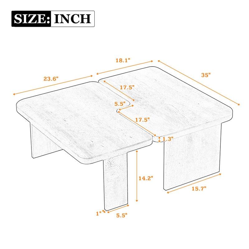 Modern Minimalist Rectangle Coffee Table with Splicing Design, Multifunctional Combination Table for Living Room