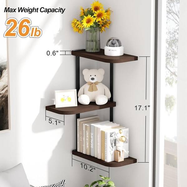 Set of 3 Rustic Wall Mounted Corner Floating Shelves