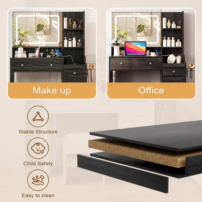 Modern Vanity Sets(1+1) with Smart LED Mirror,Large Storage,MDF Construction