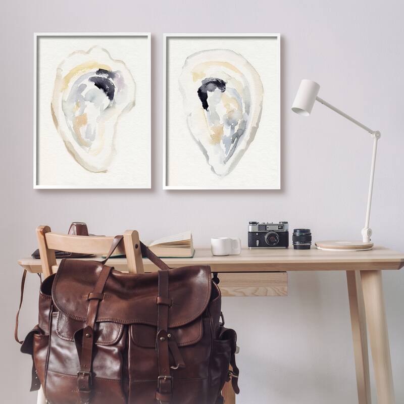 Stupell Abstract Watercolor Detail Oyster Clam Shell Framed Wall Art - Beige