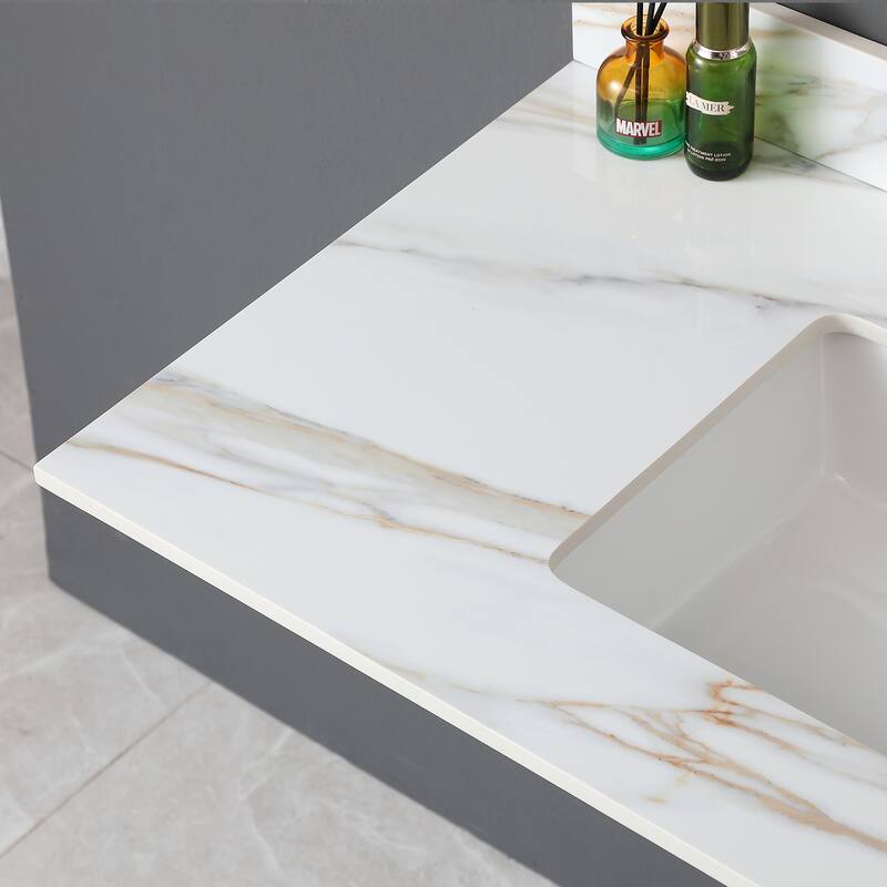 31 Inch Marble Vanity Top,Bathroom Vanity Top with Undermount Rectangular Middle Sink and 4 Inch Height Backsplash