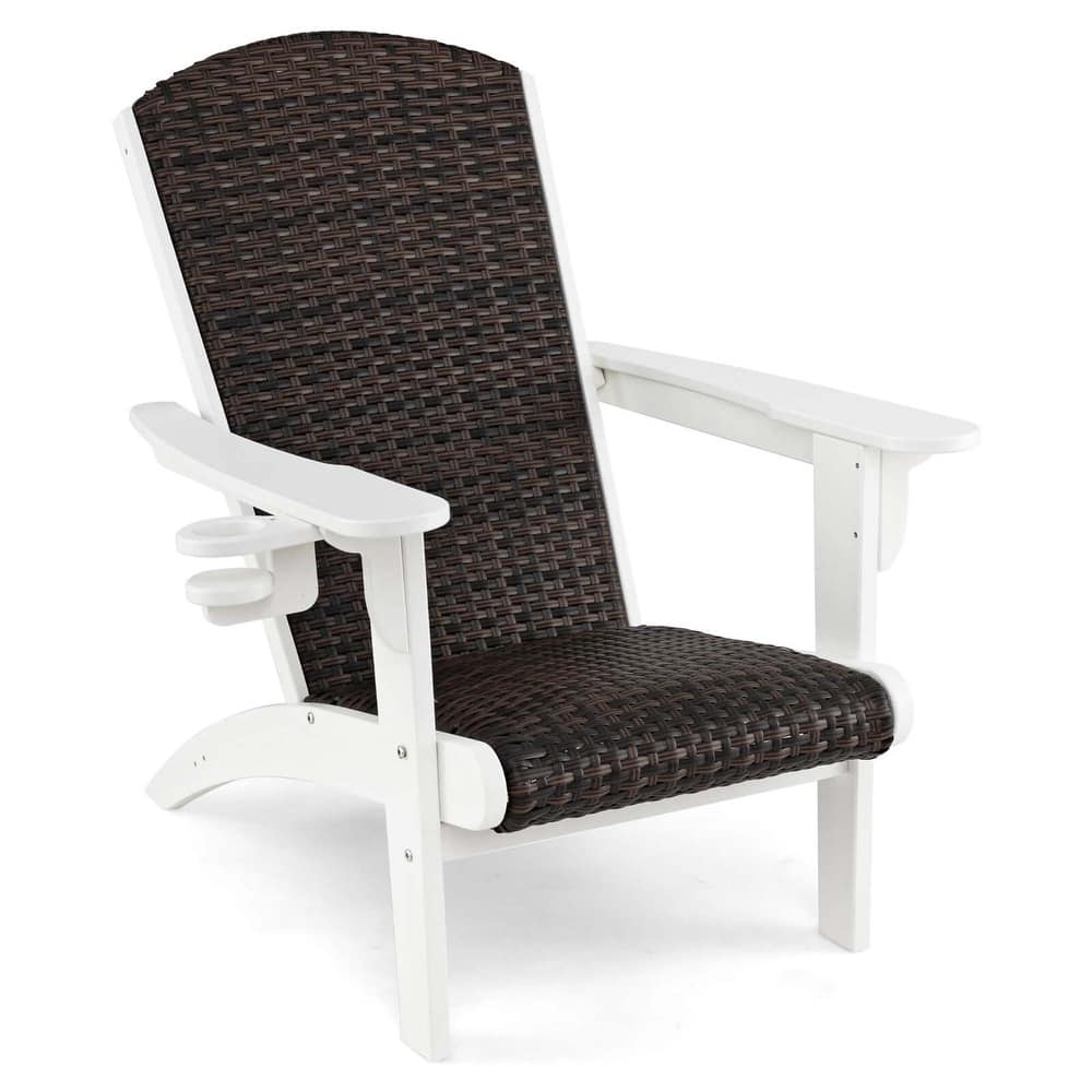 Costway Patio Adirondack Chair with Rattan Padded Seat Wide Armrests & - See Details