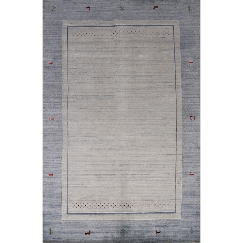 Gabbeh Indian Area Rug Hand-Knotted Tribal Beige Wool Carpet - 5'5" x 7'7"