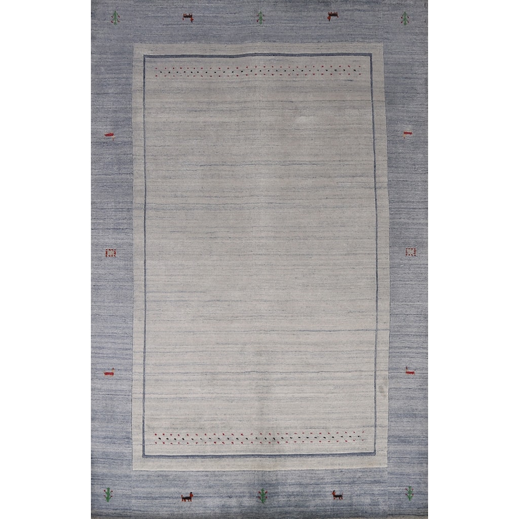 Gabbeh Indian Area Rug Hand-Knotted Tribal Beige Wool Carpet - 5'5" x 7'7"