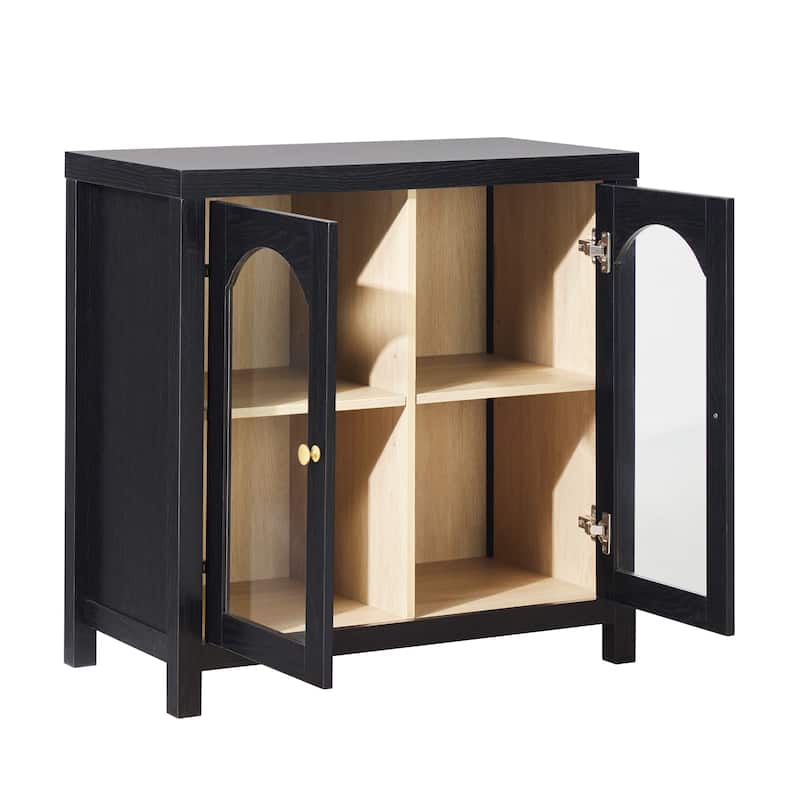 Walker Edison Modern Arched Glass Accent Cabinet with Brass Hardware