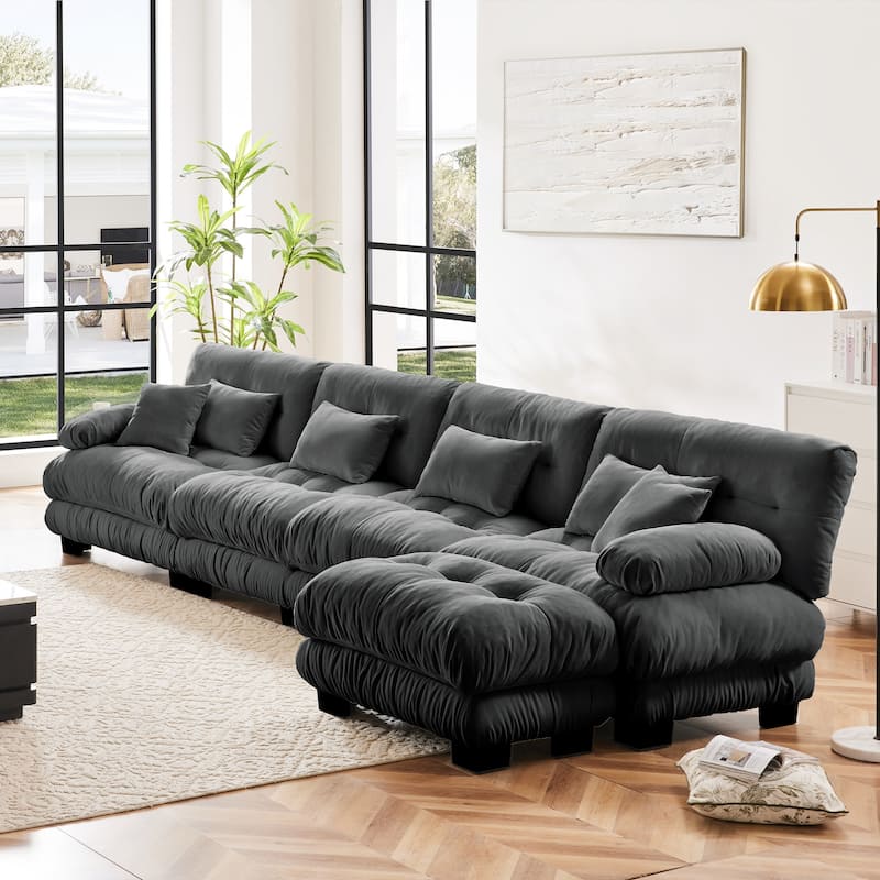 GDFStudio - Chenille 4-Seater 173.2" Cloud Modular Sectional Couch with Ottoman