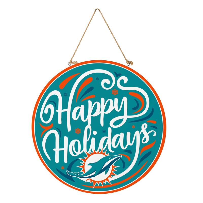 Miami Dolphins 18" x 18" Happy Holidays Door Décor Wall Sign - 18" x 18"