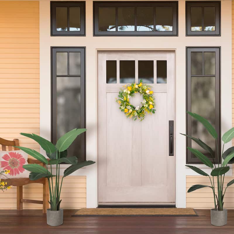 Puleo International 24" Artificial Tulip Floral Spring Door Wreath, Green/Yellow