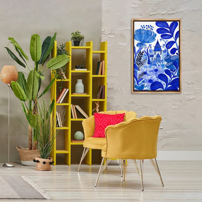 Stupell Whimsical Blue Folk Garden Framed Floater Canvas Wall Art Design By Kay Widdowson