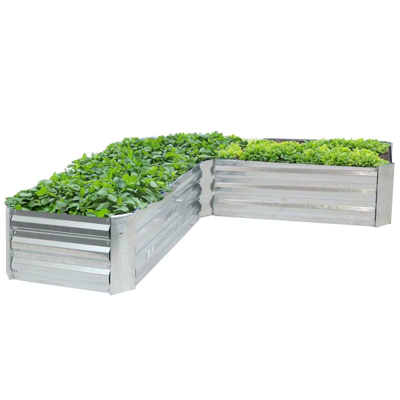 Sunnydaze L-Shaped Galvanized Steel Raised Garden Bed