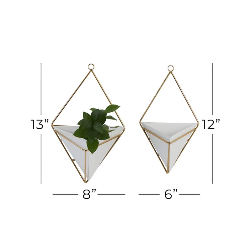 Metal Geometric Indoor Outdoor Triangle Wall Planter - Set of 2 White - CosmoLiving by Cosmopolitan - 6"W x 8"L x 13"H