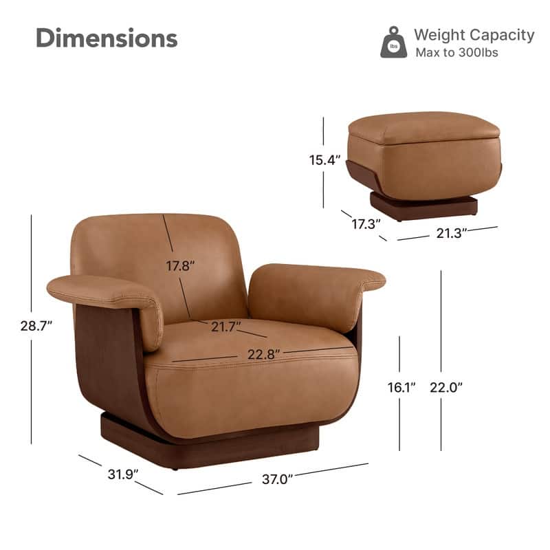 Spruce & Spring Modern Rounded Swivel Accent Chair & Storage Ottoman Set Living Room Set