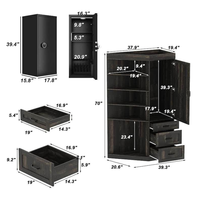 Large Gun Safe with Digital Lock Tall Storage Cabinet with Shelves, Multi-Option Secure Locker and Cupboard