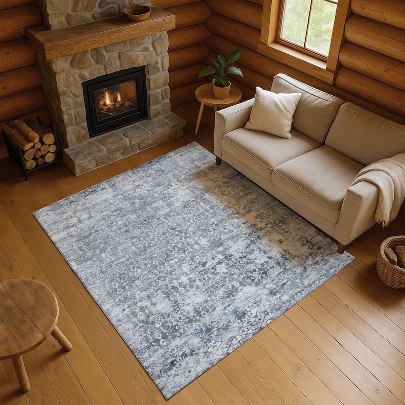 Premium Washable Super Soft Traditional Vintage Mayfield Rug - Denim - 10' x 14'