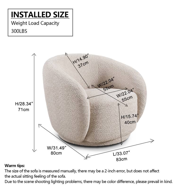 Modern Swivel Boucle Accent Chair Barrel Chair with Curved Back and Solid Wood Frame, Single Lounge Sofa Chair
