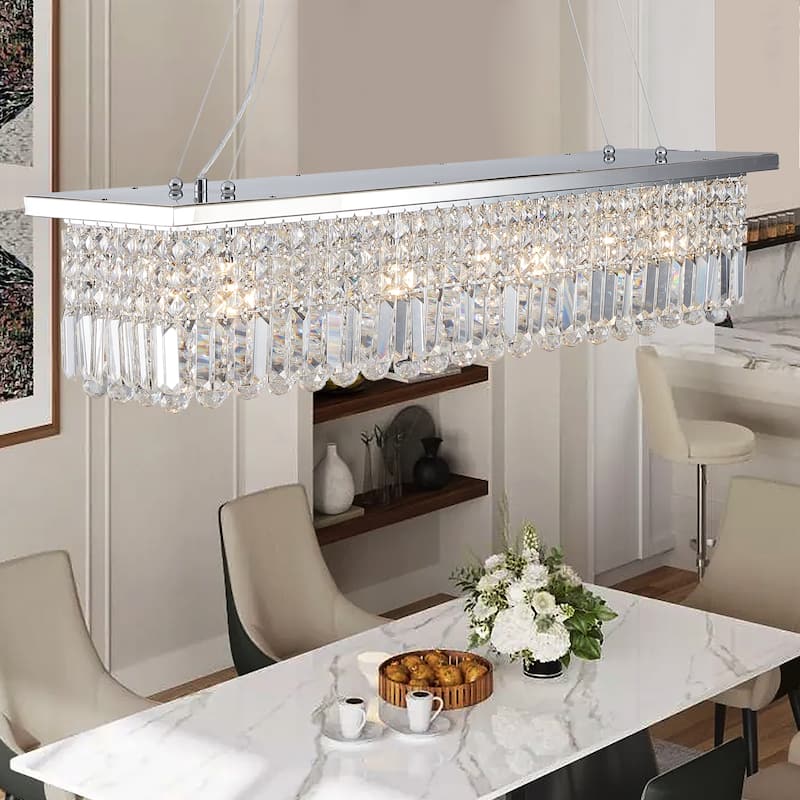 Modern Rectangular Crystal Chandelier 8-Light Pendant Lights for Dining Room (Bulbs Not Included)