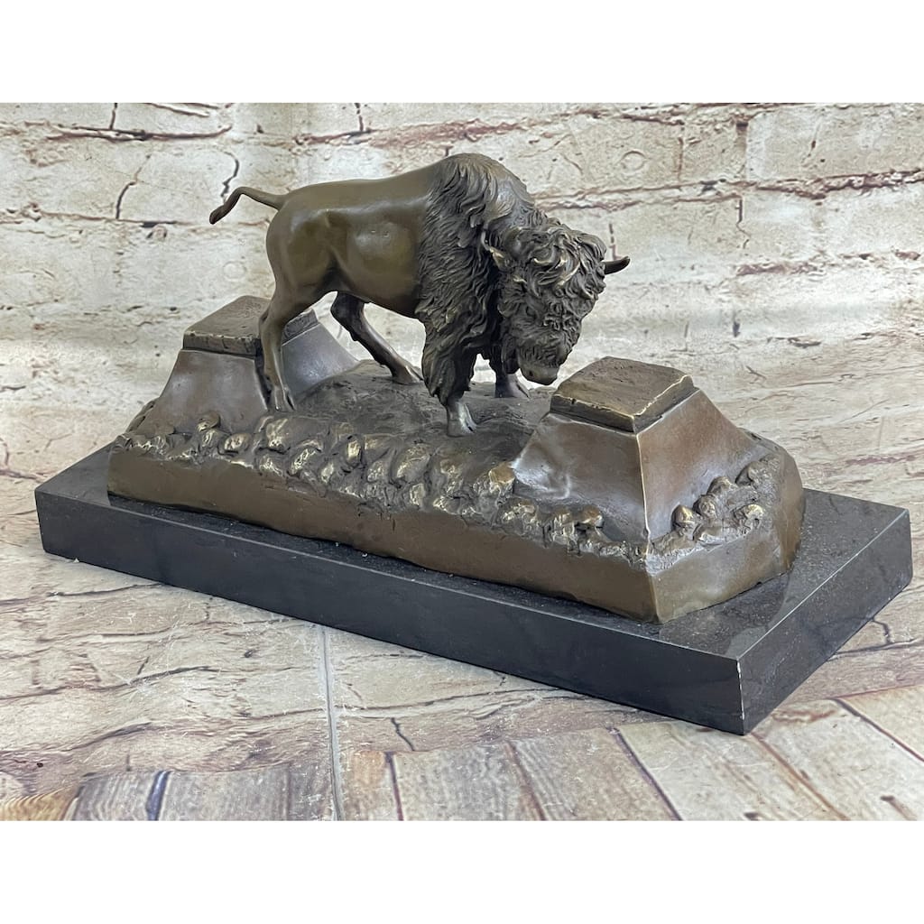 Large American Buffalo Bison Bronze Sculpture By Russell Hotcast Figure Decor