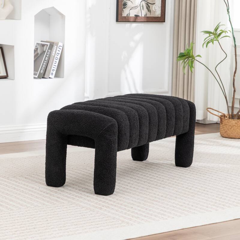 SEYNAR Modern Glam Teddy Velvet Fabric Rectangle Ottoman