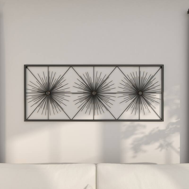 Black Metal Sea Urchin Starburst Wall Decor with Black Frame