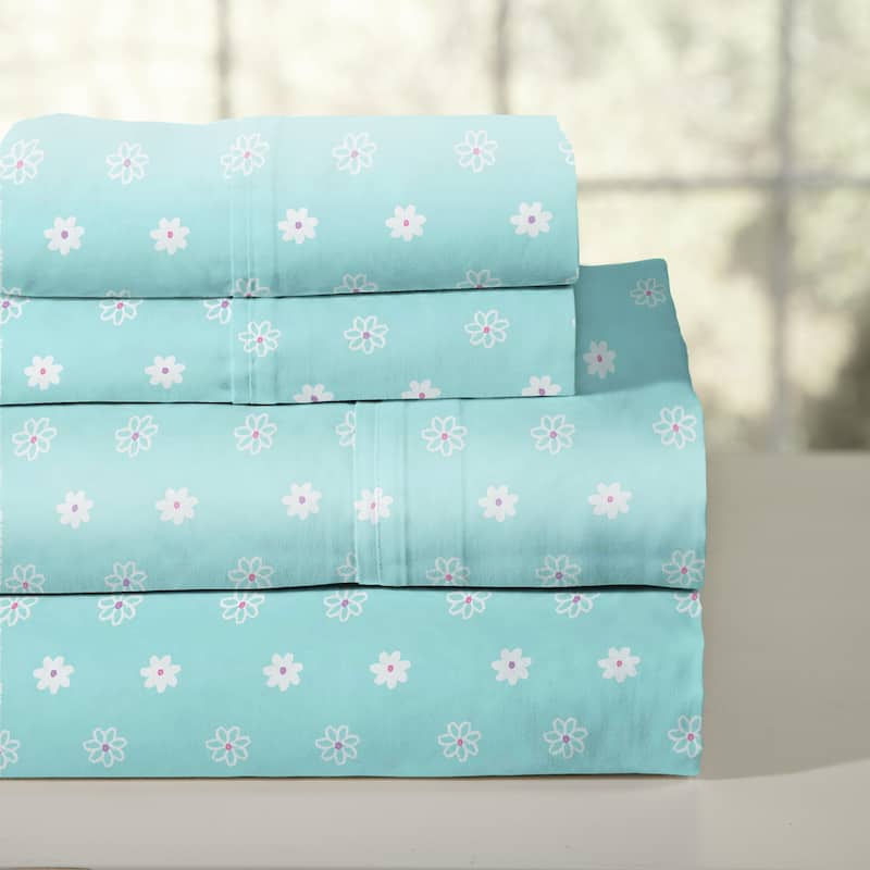 Pointehaven Combed Cotton Percale Crisp Breathable Solid or Printed Sheet Set - Full - Butterfly Garden