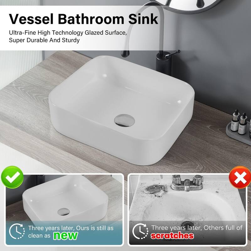 15.3" Square Countertop Ceramic Washbasin