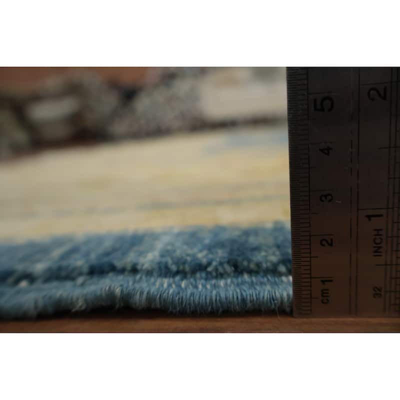 Hand Knotted Oriental 100% Wool Carpet Transitional Floral Navy Blue & Blues Oushak Area Rug - 9' 11'' X 8' 2''