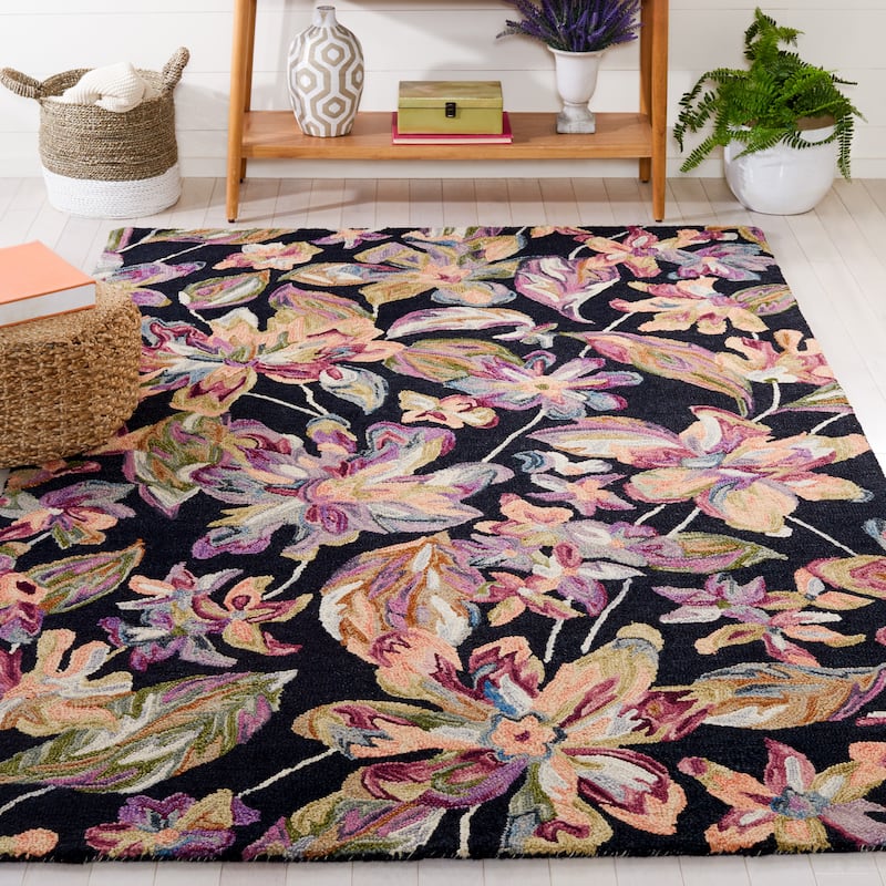 SAFAVIEH Handmade Blossom Clasien French Country Floral Wool Rug - 3' x 5' - Black/Plum