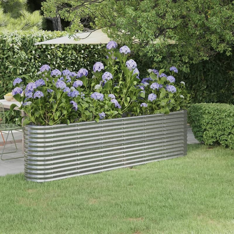 vidaXL Garden Raised Bed Patio Outdoor Raised Planter Box Powder-coated Steel - 102.4"x15.7"x26.8" - Silver