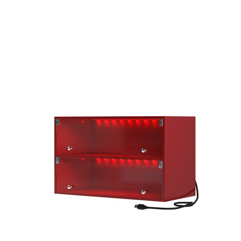 Shoe Cabinet with RGB LED Light, Stackable Bin Shoe Display Case with Glass Door
