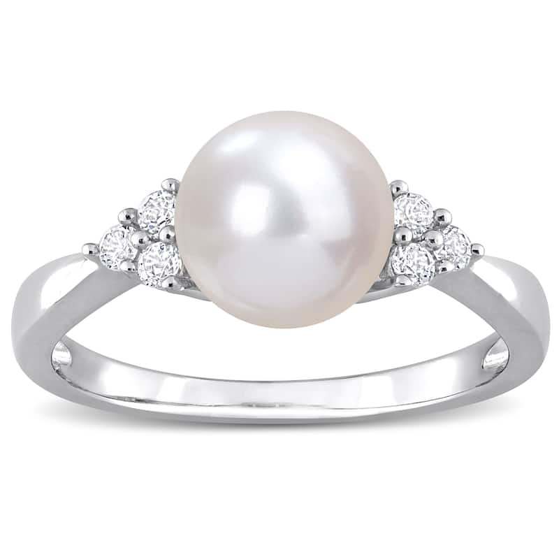 Miadora 8-8.5mm Cultured Freshwater Pearl and 1/4ct TGW White Topaz Ring in Sterling Silver