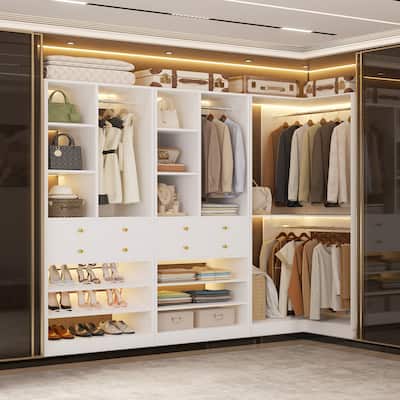 Grimm Set of 2/ 3 Coner Closet System with Shoe Racks and Drawers, Freestanding Closet Organizer with Hanging Rods and Shelves