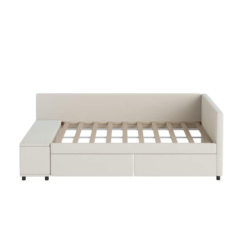 Stylish Twin Size Platform Bed with Storage Cabinets and Velvet Upholstery - Space-Saving Design