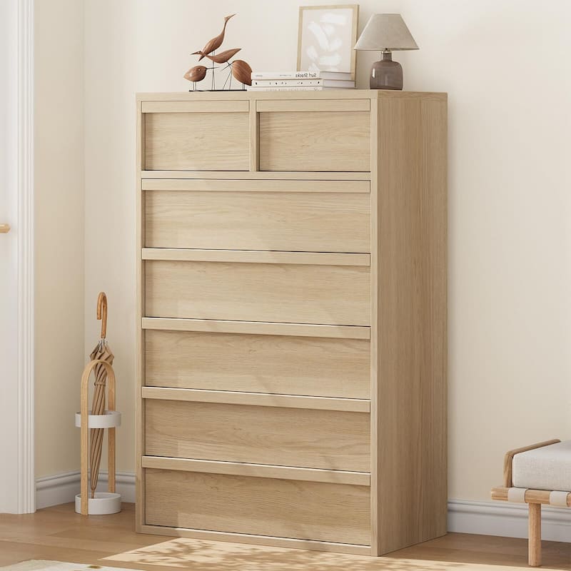 5/7 Drawer Dresser for Bedroom, Modern 5 Chest of Drawers Tall with Large Drawers Storage, Wooden Dresser Organizer - Yellow - 7-drawer