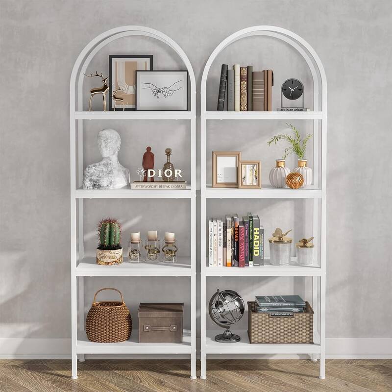 4-Tier Open Bookshelf, 70.8" Industrial Wood Bookcase Storage Shelves - White - 4 Tiers - 2PCS