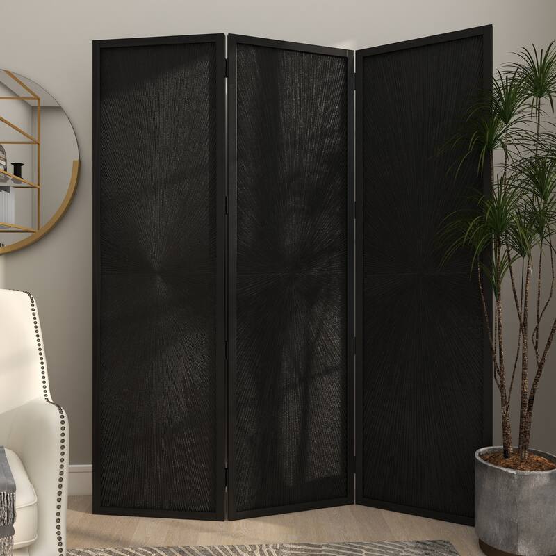 Black or White Mango Wood Contemporary Room Divider Screen with Carved Design - 60 x 70