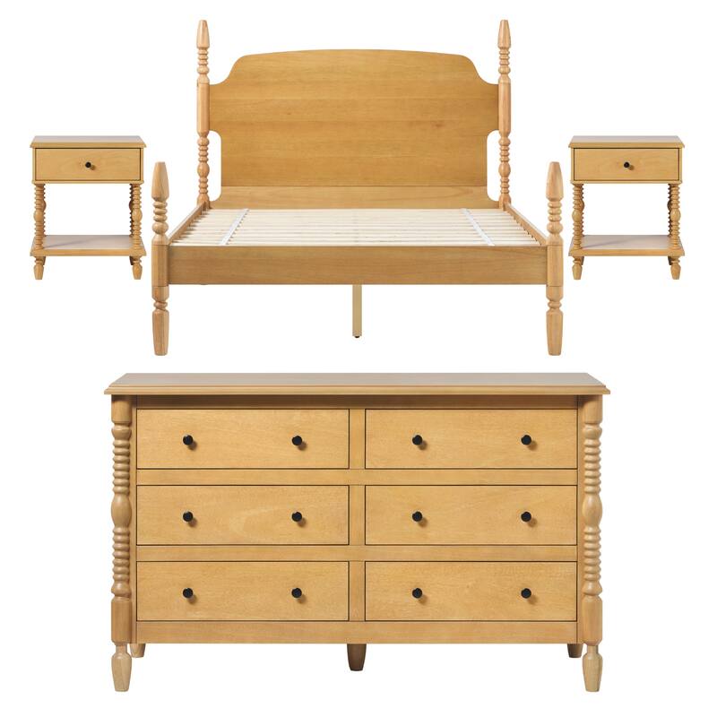 Walker Edison Queen Bed with Dresser and 1-Drawer Nightstands Bedroom Set
