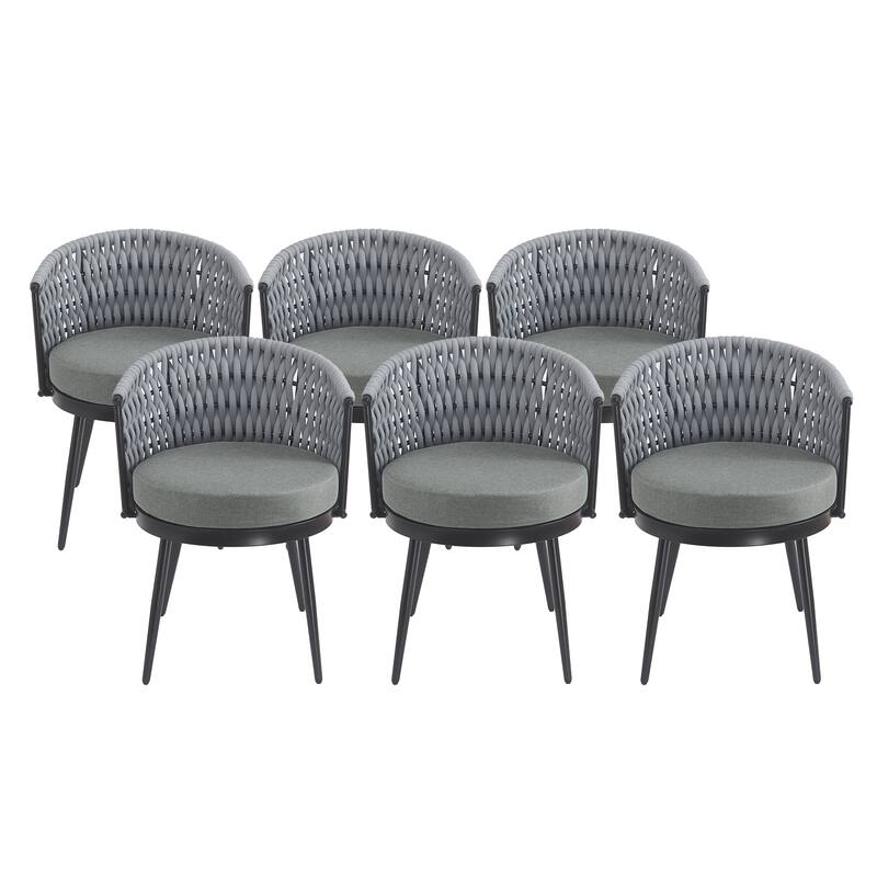 Roomfitters Metal Patio Dining Chairs with Rope Weave and Weather-Resistant Cushions for Garden Use, Set of 2