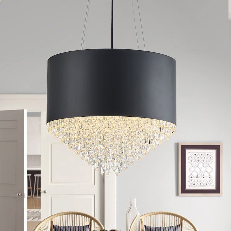 4-Lights Modern Taper Crystal Decoration Island Lights Chandelier - Black - 19.7"D×7.1"W×82.7"H（Adjustable）