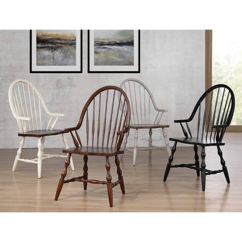 Windsor Style Wooden Dining Arm Chair - 41" - Antique White and Brown