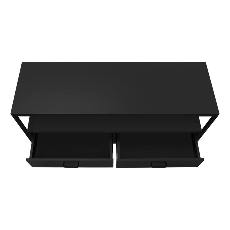 Modern 48-Inch TV Stand with Storage Drawers, Black Laminate & Metal Frame for Contemporary Home Decor