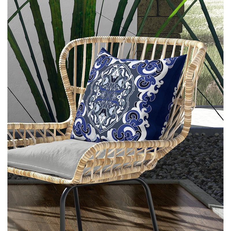 Soft Square Escape Indoor/Outdoor Reversible Throw Pillow Blue and White