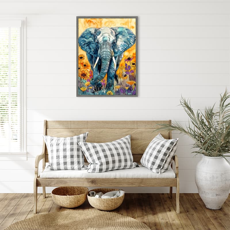 Elephant in Flowers by Justyna Jaszke Framed Canvas Wall Art