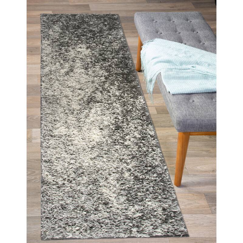 World Rug Gallery Contemporary Ombre Soft Plush Shag Area Rug - 2'x7' Runner - Gray
