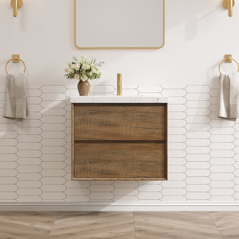 24"30"36"48"60"72" Floating Bathroom Vanity Engineered Stone Top with Rectangular Ceramic Undermount Sink