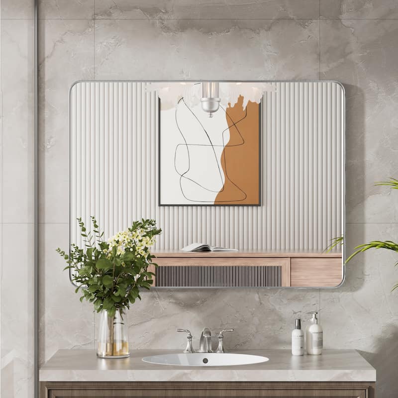 Modern Rounded Rectangle Metal Frame Wall Mirror for Bathroom Vanity (1 Piece)