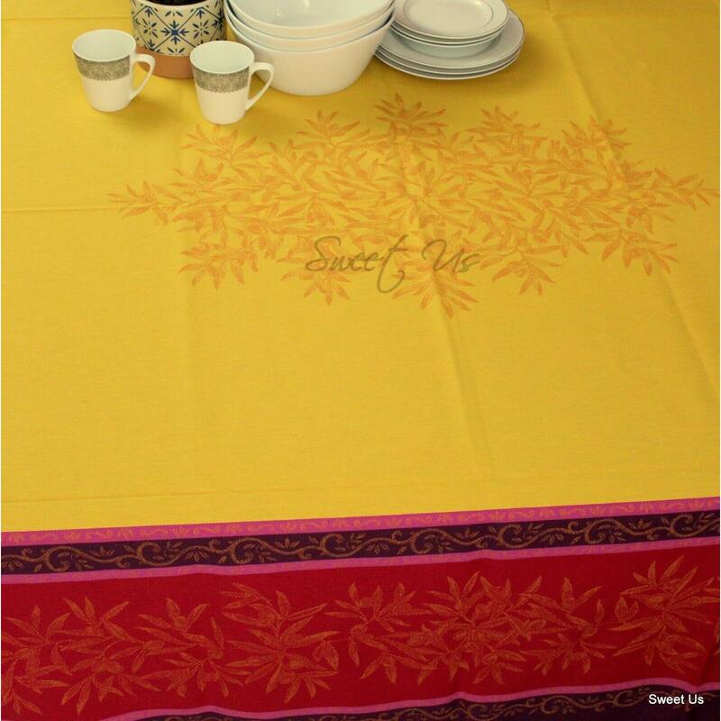 Wipeable Spill Resistant French Cotton Olive Jacquard Tablecloth