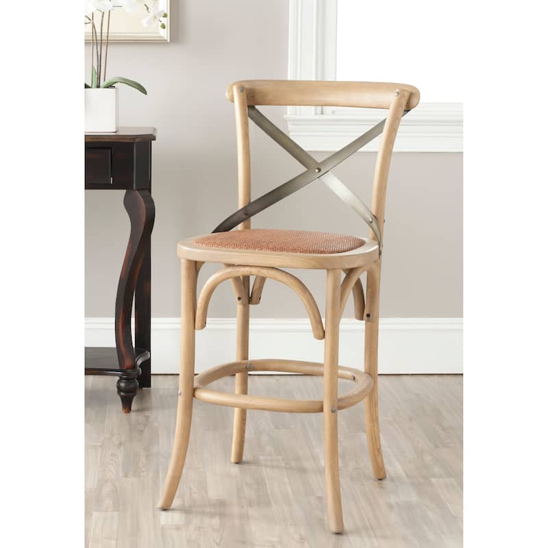 SAFAVIEH Doris 24-inch x-Back Antique White Counter Stool - 20Wx22Dx39H - Weathered Oak