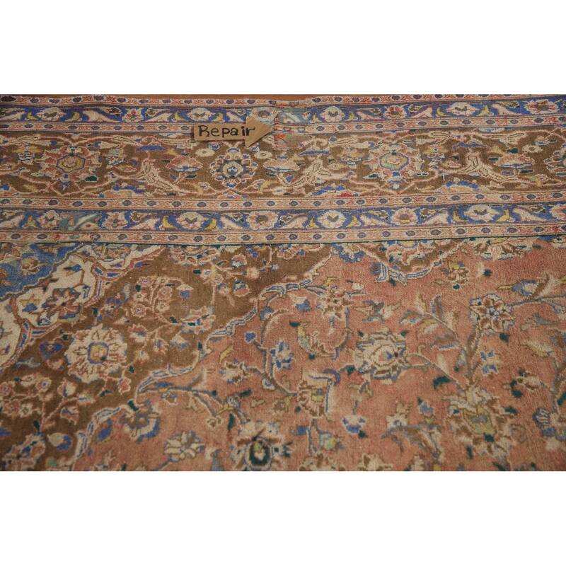 Hand Knotted Oriental 100% Wool Carpet Traditional Floral Coral Mashad Area Rug - 12' 6'' X 9' 2''