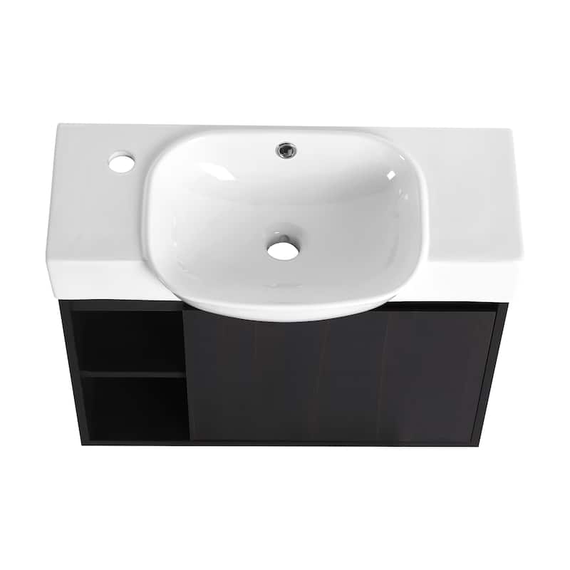 26'' Wall-Mounted Bathroom Vanity with White Ceramic Sink & Soft-Close Door